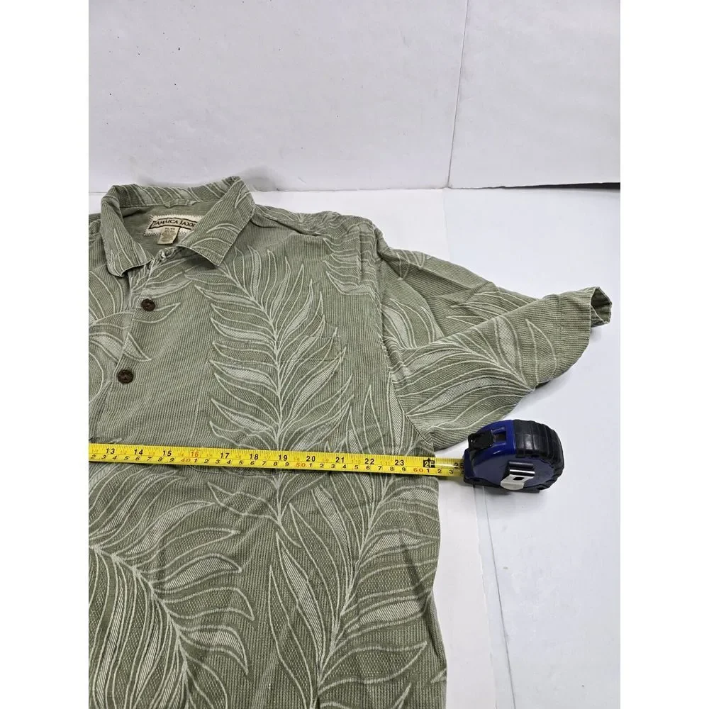 Jamaica Jaxx Shirt Mens XL Green Short Sleeve Button Up Hawaiian Leaf‎ Silk Vtg
